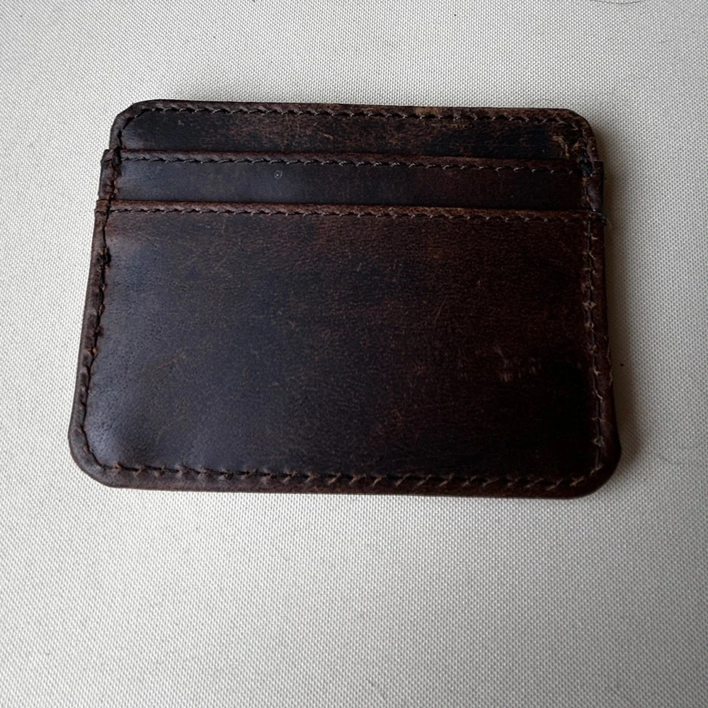 Distressed Brown Leather Card Holder Wallet (George Bernard Shaw Quote)